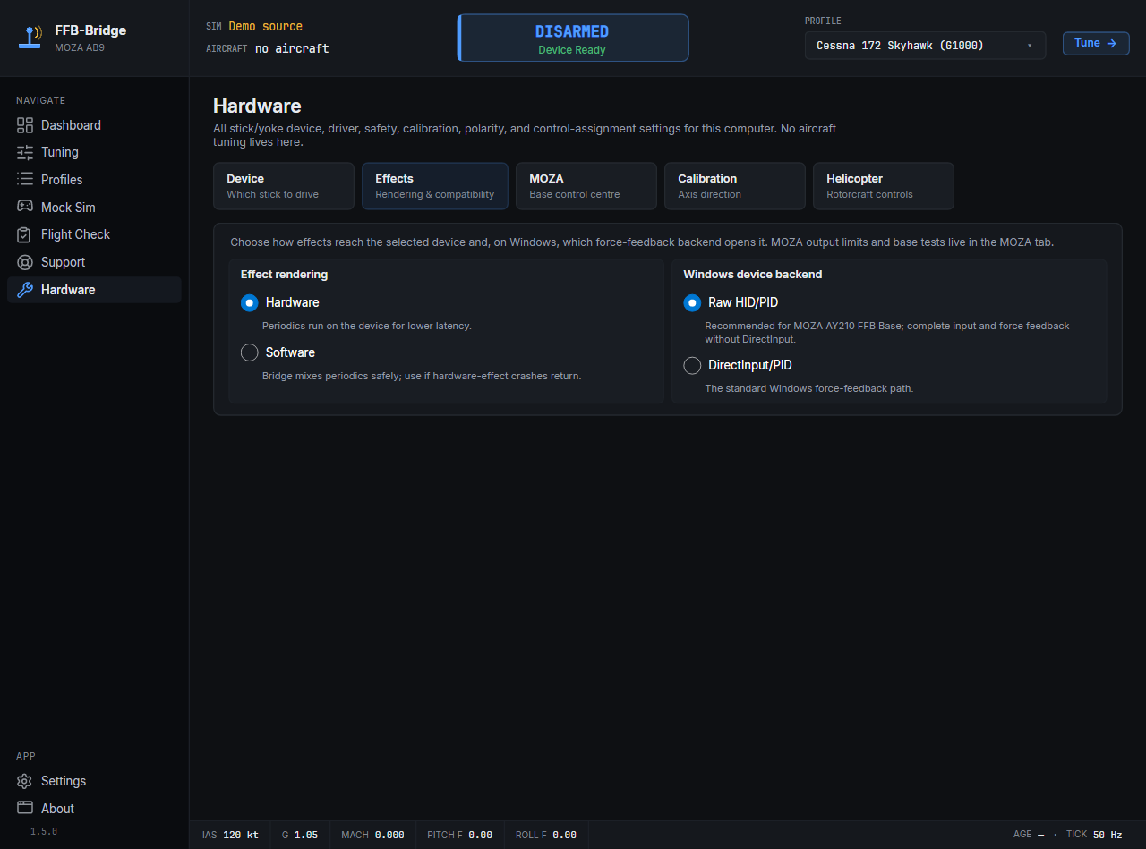 The Effects tab keeps physical strength, validated rendering, and device-level limits together.